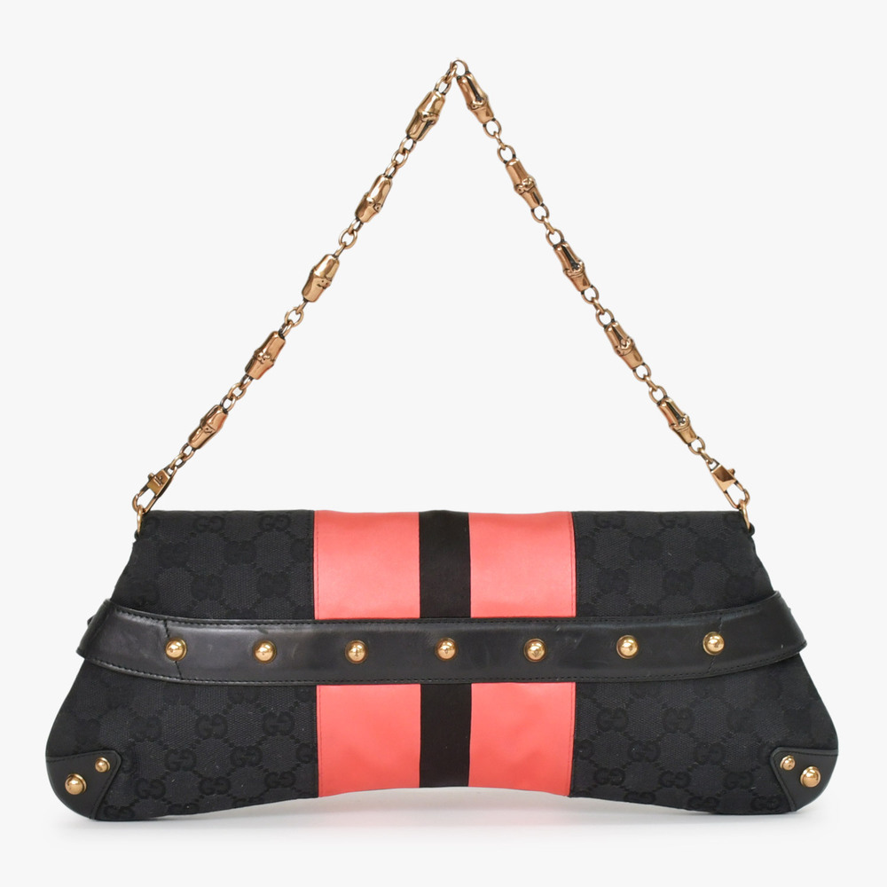 GUCCI One Shoulder Hobo Bag Black Pink GG Canvas Leather - Picture 4 of 10